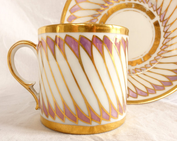Dagoty: series of 4 litron-shaped coffee cups in Paris porcelain, Empire period