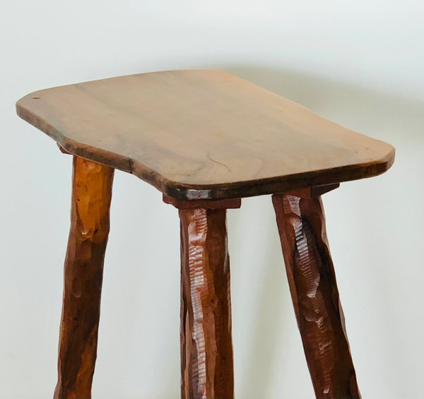 Brutalist stool in olive wood, France 1970s