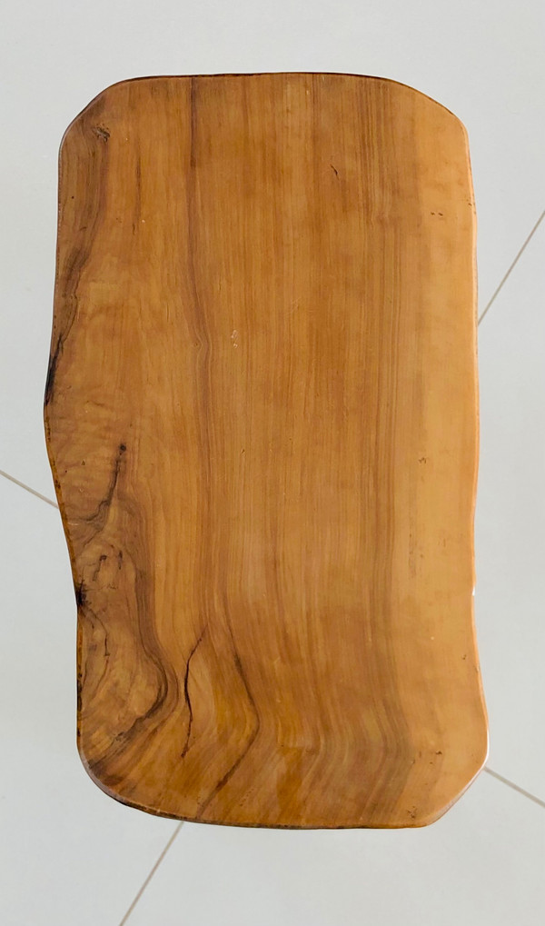Brutalist stool in olive wood, France 1970s
