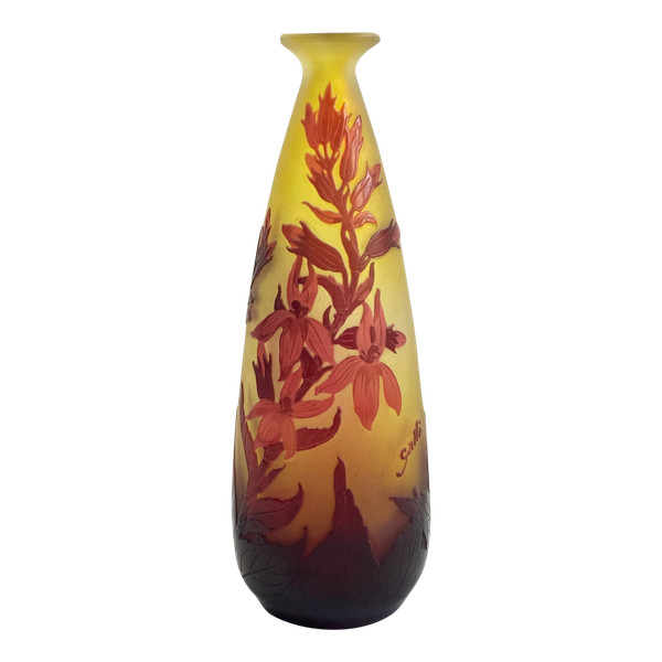 Gallé - Vase Decorated with Red Flowers