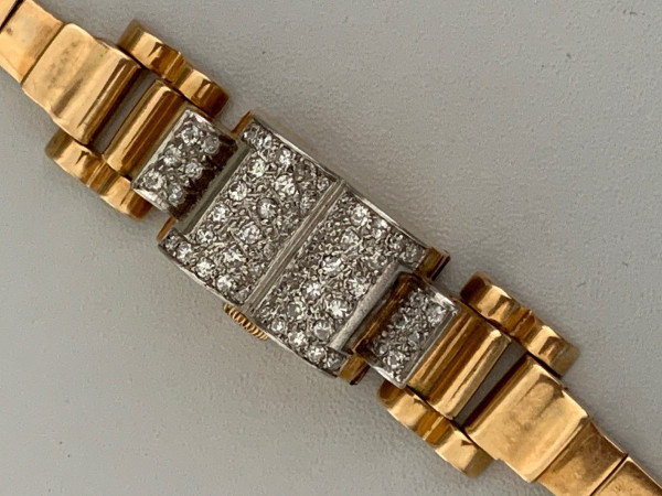 1767- Montre Dame Certina Or Jaune Platine Diamants