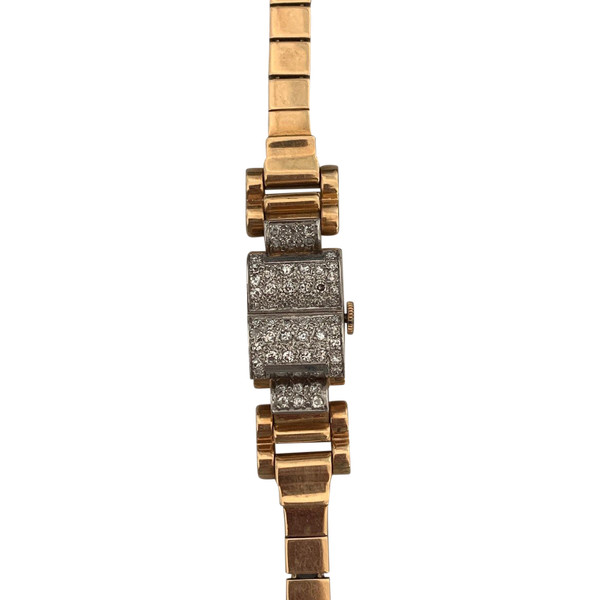1767- Montre Dame Certina Or Jaune Platine Diamants