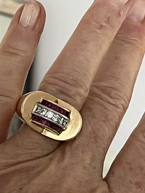5385 - Anello con serbatoio in oro rosa e platino con rubino