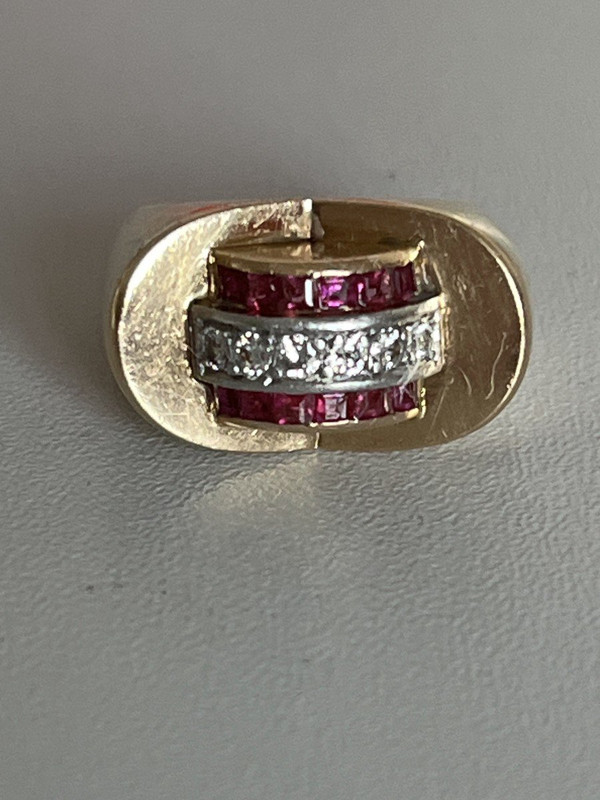 5385 - Anello con serbatoio in oro rosa e platino con rubino