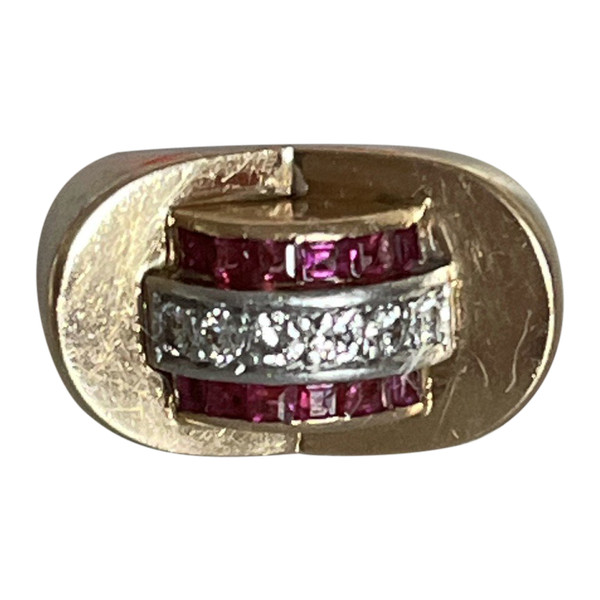 5385 - Anello con serbatoio in oro rosa e platino con rubino