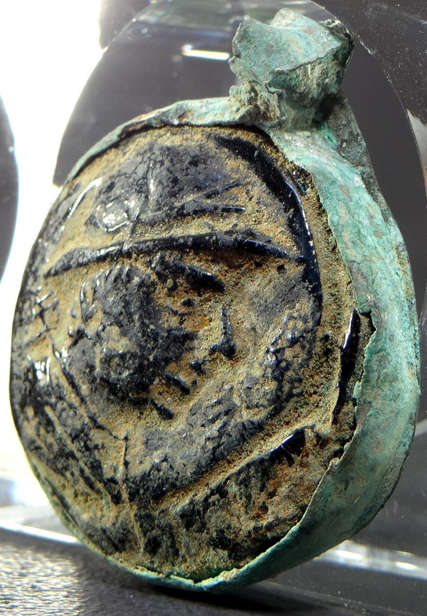 Baktrianische Zivilisation, 171-145 v. Chr., Seltenes Glasmedaillon Profil König Eukratides Megas.