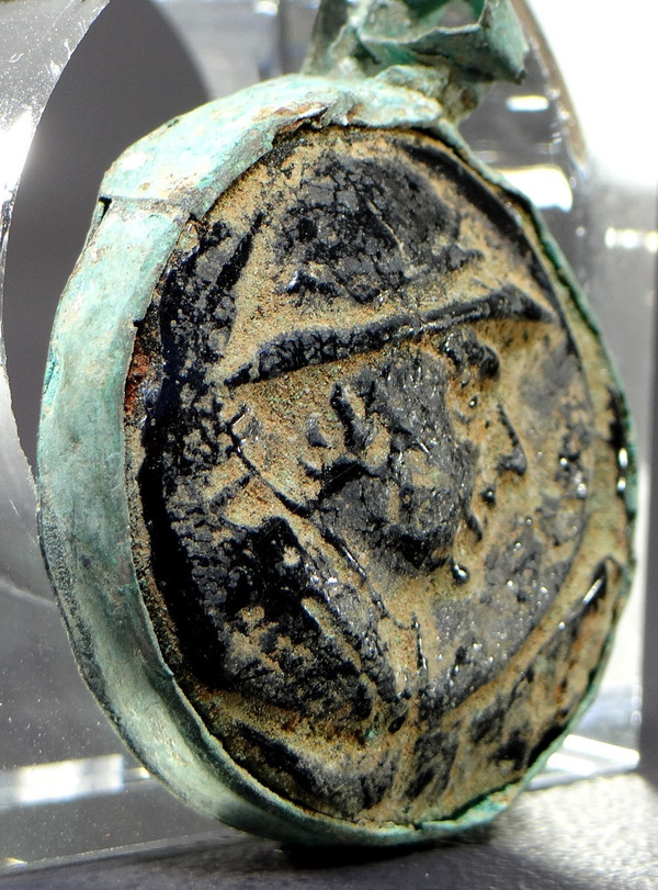 Baktrianische Zivilisation, 171-145 v. Chr., Seltenes Glasmedaillon Profil König Eukratides Megas.