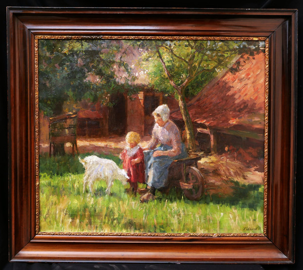 Bernard Jean Corneille POTHAST, Bäuerin und ihre Tochter in einem sonnigen Bauernhof