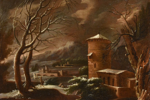 Winterlandschaft, Francesco Foschi (Ancona, 1710 - Rom, 1780) Zuschreibbar
