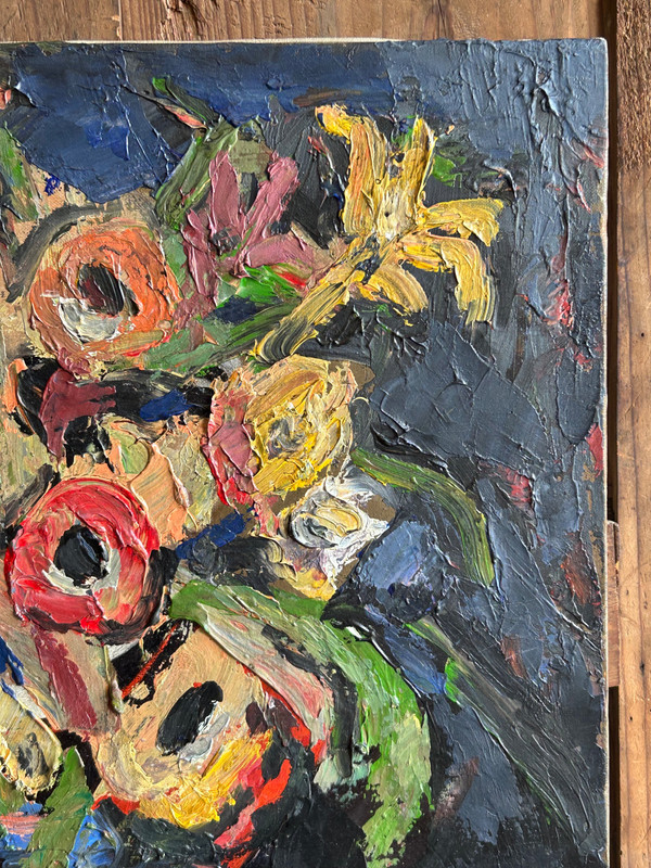 Pierre Ambrogiani (1906-1985) Oil On Canvas - Bouquet De Fleurs Au Vase Bleu