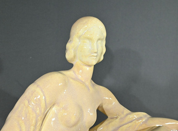 Scultura Art Déco "Giovane donna tra i fiori", Odyv, Manifattura Berlot-Mussier - 1930