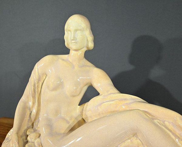 Scultura Art Déco "Giovane donna tra i fiori", Odyv, Manifattura Berlot-Mussier - 1930