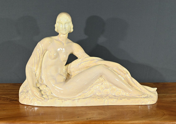 Scultura Art Déco "Giovane donna tra i fiori", Odyv, Manifattura Berlot-Mussier - 1930