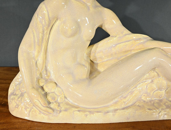 Scultura Art Déco "Giovane donna tra i fiori", Odyv, Manifattura Berlot-Mussier - 1930