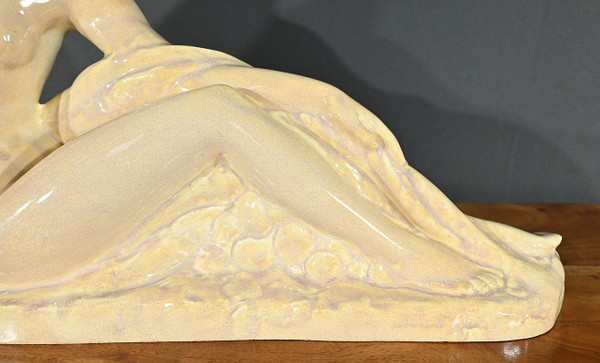 Scultura Art Déco "Giovane donna tra i fiori", Odyv, Manifattura Berlot-Mussier - 1930