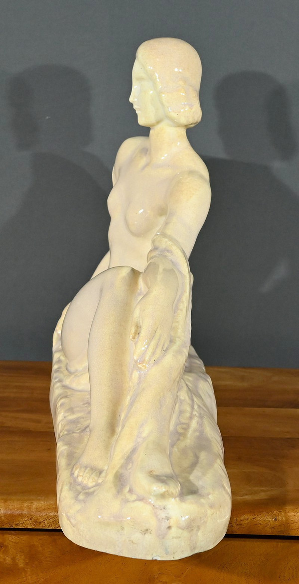 Scultura Art Déco "Giovane donna tra i fiori", Odyv, Manifattura Berlot-Mussier - 1930