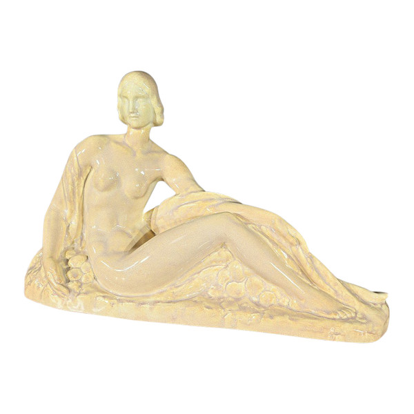Scultura Art Déco "Giovane donna tra i fiori", Odyv, Manifattura Berlot-Mussier - 1930