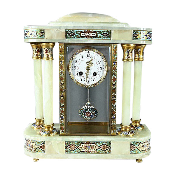Onyx and Enamel Column Clock, Napoleon III - Mid-19th century