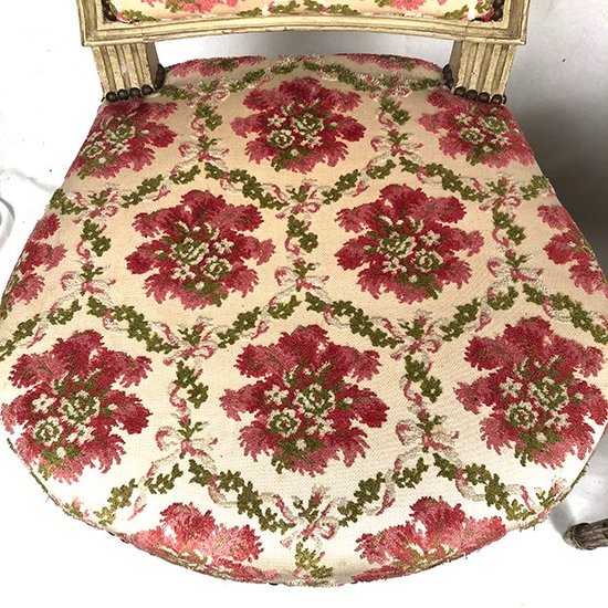 Pair of Louis XVI style chairs, molded beech, gray lacquered. Nineteenth