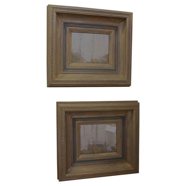Coppia di dipinti di paesaggi astratti, specchi, 50 X 54 Cm