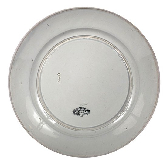 Piatto decorativo in terracotta dipinta a mano Creil & Montereau, Lebeuf Milliet 1a parte XIX secolo