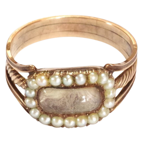 Bague ancienne perles en or rose 10 karats, bague de sentiment, Elisabeth, bague d'homme