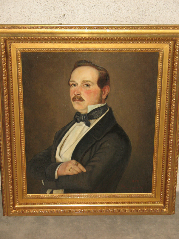 Pair of bust portraits of a couple signed M.V. Ziegler oil on canvas, mid-19th century