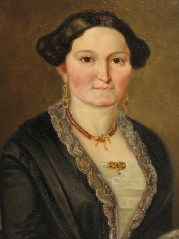 Pair of bust portraits of a couple signed M.V. Ziegler oil on canvas, mid-19th century