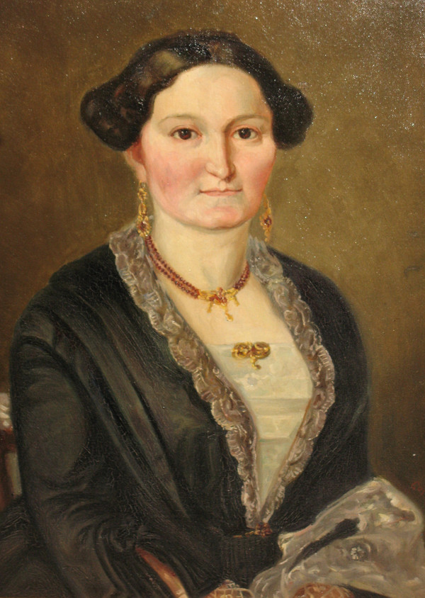 Pair of bust portraits of a couple signed M.V. Ziegler oil on canvas, mid-19th century