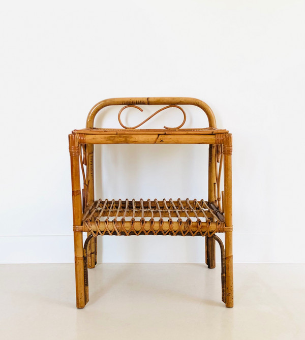 Table d'appoint en rotin, Italie années 60