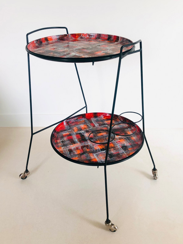 Serving cart with two enameled trays, Italy 1950s.