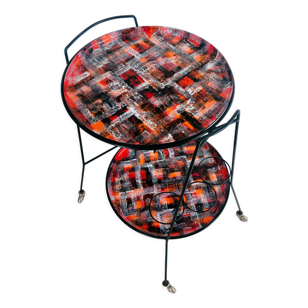 Serving cart with two enameled trays, Italy 1950s.