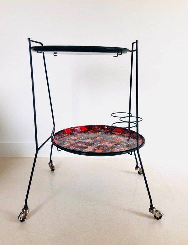 Serving cart with two enameled trays, Italy 1950s.