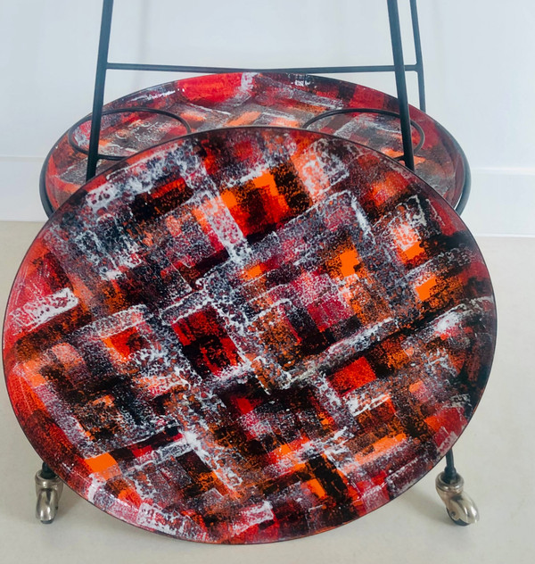 Serving cart with two enameled trays, Italy 1950s.
