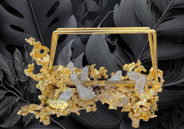 MAIL HOLDER BY CLAUDE VICTOR BOELTZ IN GILT BRONZE AND ROCK CRYSTAL