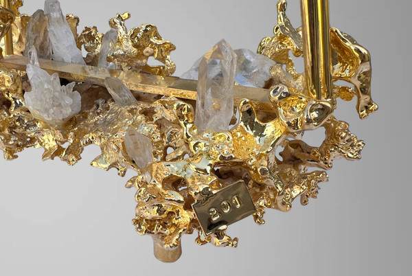 MAIL HOLDER BY CLAUDE VICTOR BOELTZ IN GILT BRONZE AND ROCK CRYSTAL