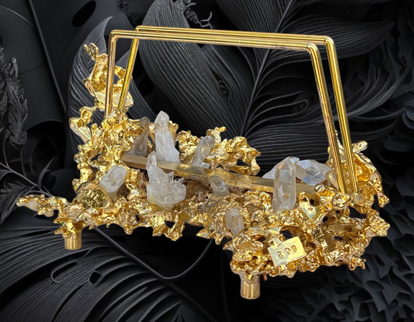 MAIL HOLDER BY CLAUDE VICTOR BOELTZ IN GILT BRONZE AND ROCK CRYSTAL
