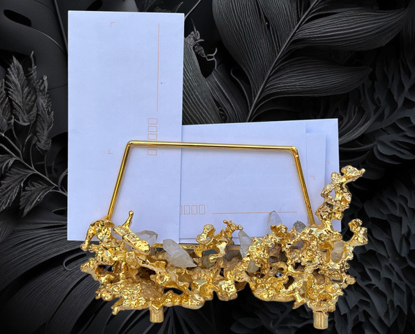 MAIL HOLDER BY CLAUDE VICTOR BOELTZ IN GILT BRONZE AND ROCK CRYSTAL