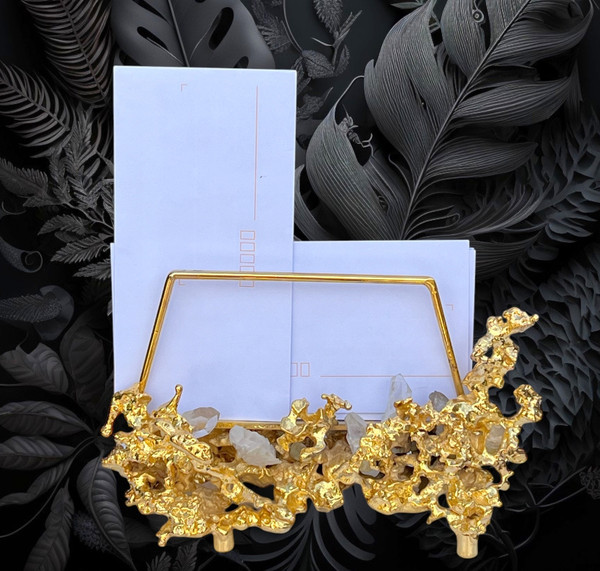 MAIL HOLDER BY CLAUDE VICTOR BOELTZ IN GILT BRONZE AND ROCK CRYSTAL