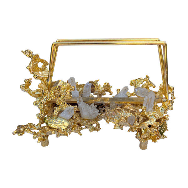 MAIL HOLDER BY CLAUDE VICTOR BOELTZ IN GILT BRONZE AND ROCK CRYSTAL