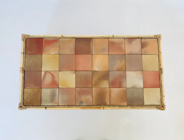 Coffee table in rattan and ceramic tiles, France, 1960s