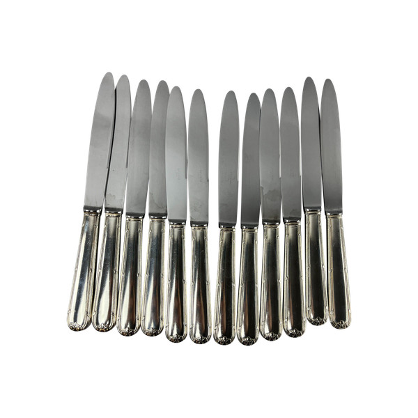 12 Tafelmesser aus versilbertem Metall Band
