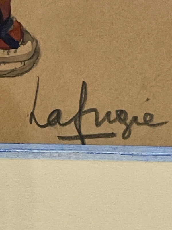 Gouache einer tibetischen Frau und eines tibetischen Kindes, Léa LAFUGIE (1890-1972)