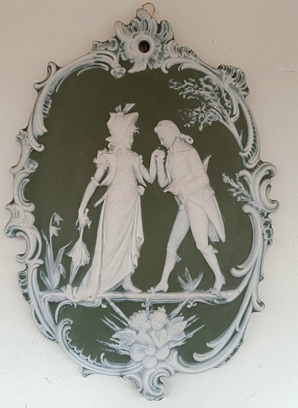 Coppia di targhe in porcellana in stile Wedgwood