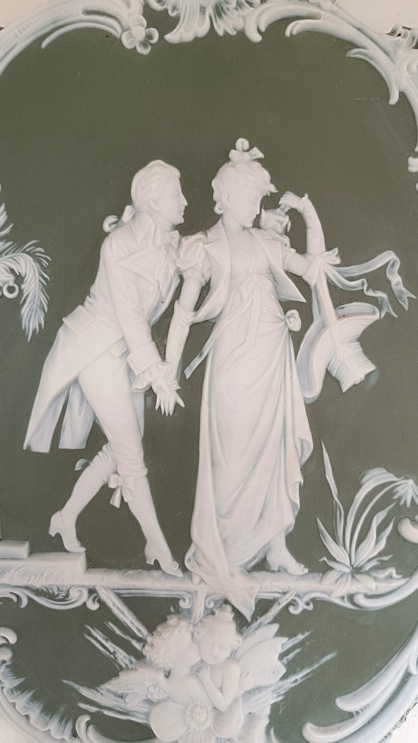 Coppia di targhe in porcellana in stile Wedgwood