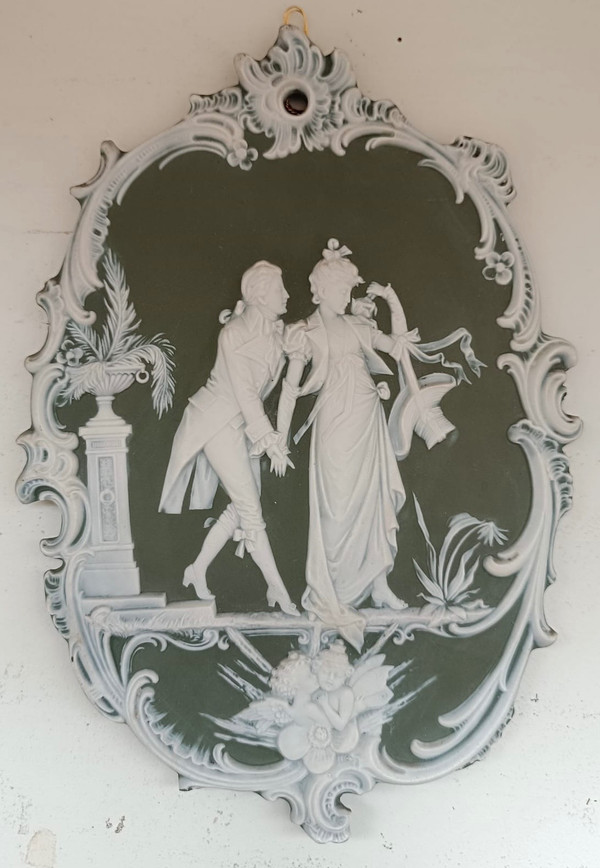 Coppia di targhe in porcellana in stile Wedgwood