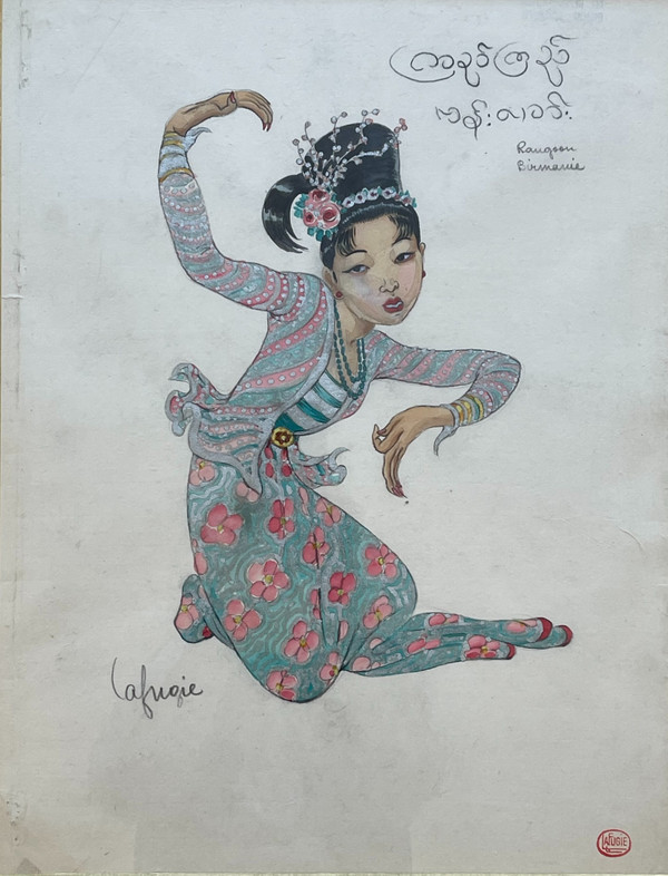 Léa LAFUGIE (1890-1972), gouache d'une danseuse birmane