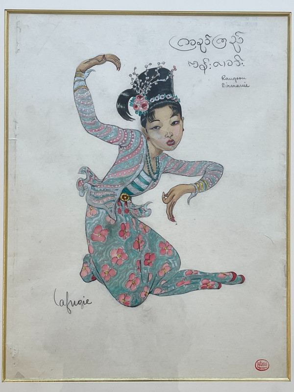 Léa LAFUGIE (1890-1972), gouache d'une danseuse birmane