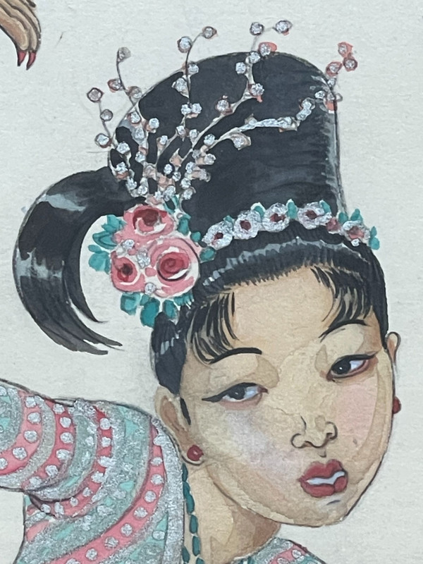 Léa LAFUGIE (1890-1972), gouache d'une danseuse birmane