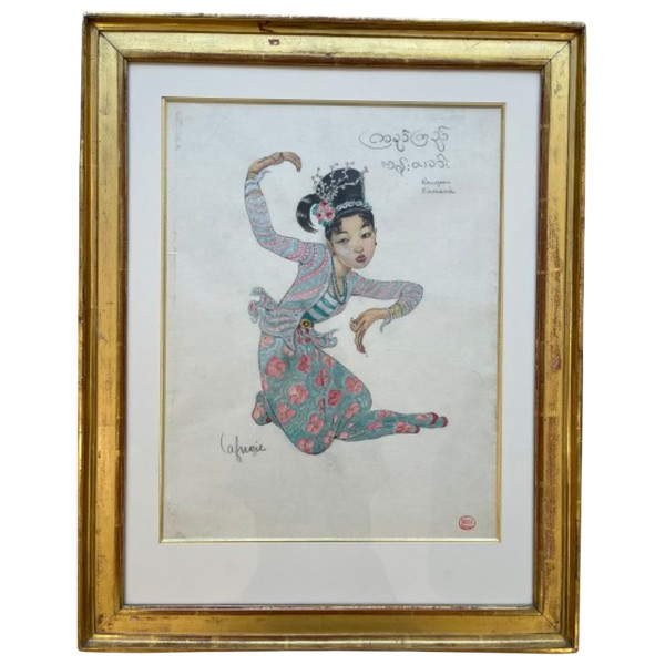 Léa LAFUGIE (1890-1972), gouache d'une danseuse birmane